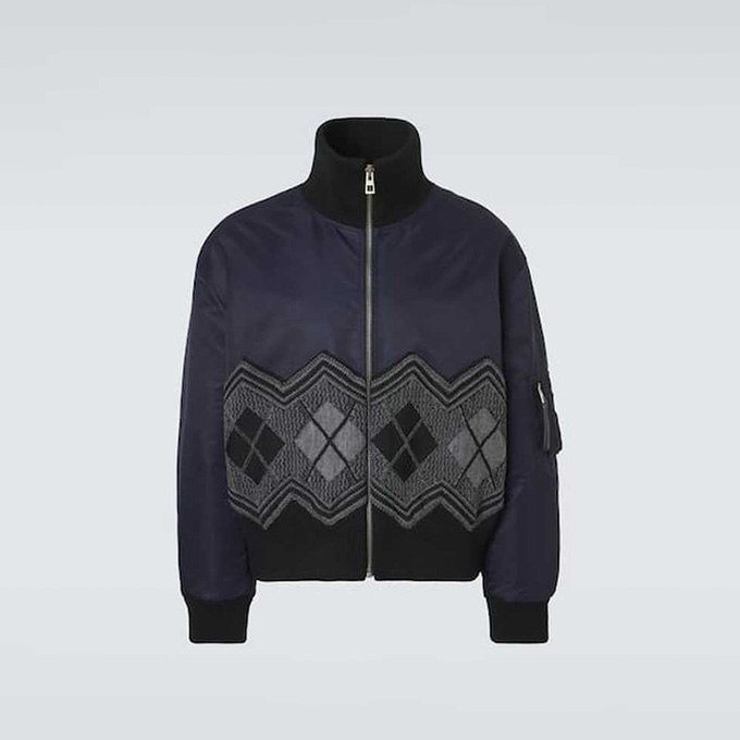 loewe argyle jacquard panel zip bomber jacket